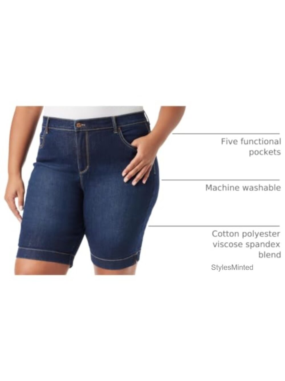 High Rise Bermuda Plus Size Shorts with Pockets 11" Inseam - Picture 3 of 3
